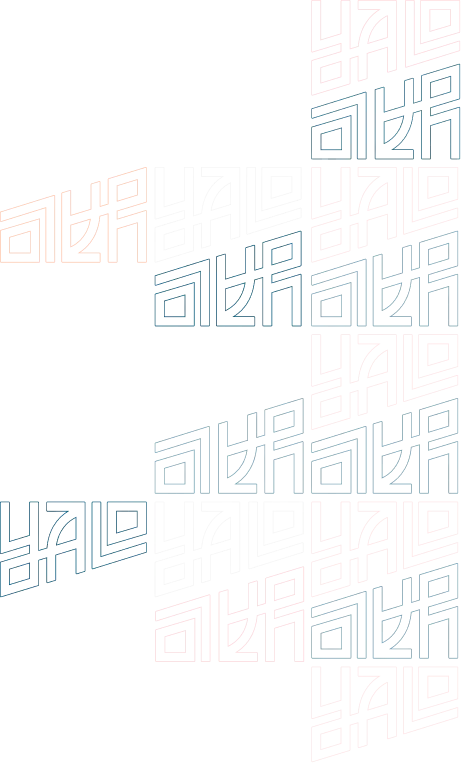 An assorted pattern of the Digital Yalo logo in various colors and orientations located at the left of the page
