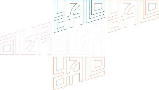 a patterned bundle of the Digital Yalo logo in different colors, anchored at the top right.